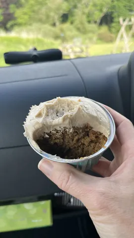 A cupcake is being held in a hand.