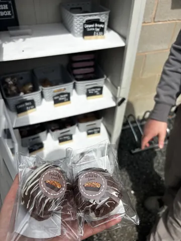 A person is holding a bag of chocolate covered marshmallows.