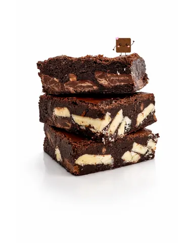 A stack of chocolate cake with white frosting.