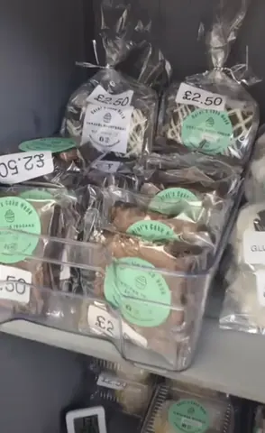 A display of food items in plastic bags.