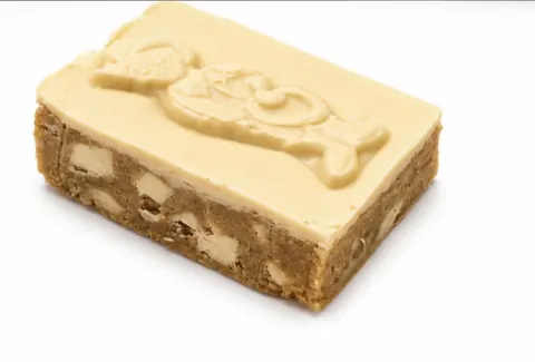 A piece of cake with a picture of a dog on it.