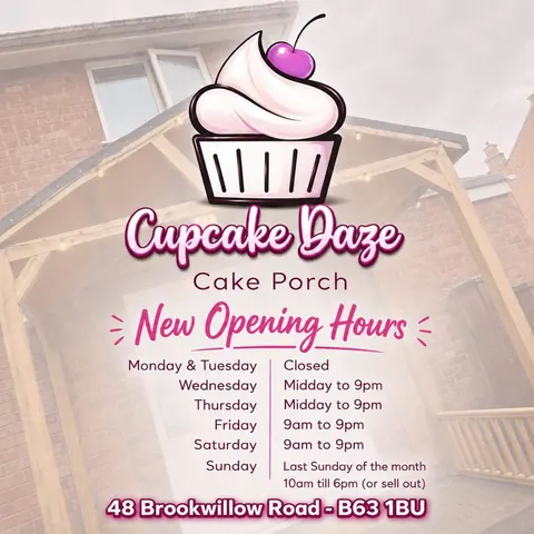 A cupcake daze sign is posted on a house.