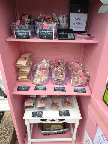 A pink shelf with a sign that says "cash in here".