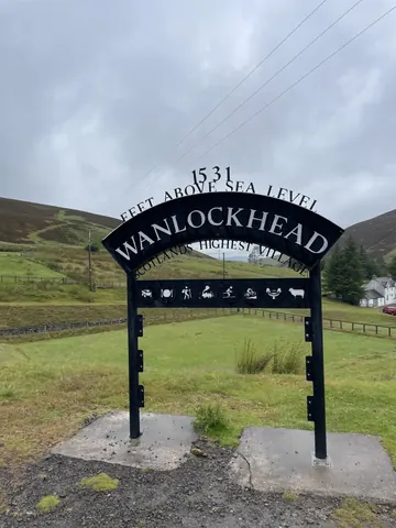 A sign that says "Wanlockhead" is on a pole.