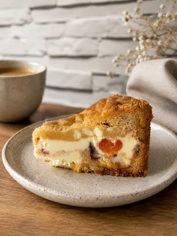 A slice of cake is on a plate.