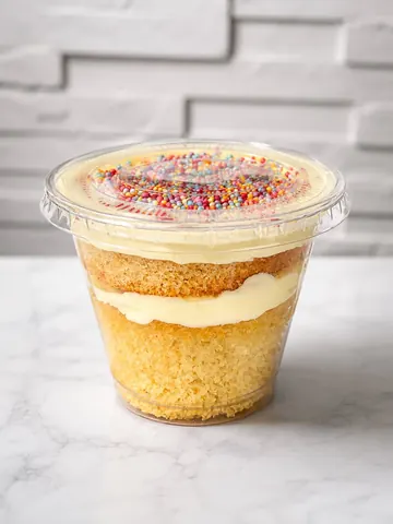 A cupcake with sprinkles on top.