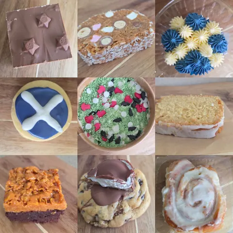 A collection of different desserts are displayed in a collage.