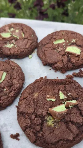 A tray of chocolate chip cookies with green and white toppings.