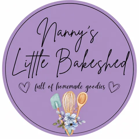 A purple circle with a logo of a bakery.