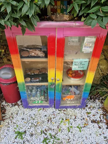 A colorful box with a sign that says "route 72" on it.