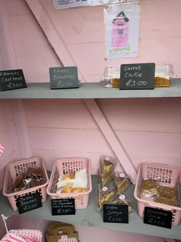 A pink shelf with a sign that says "carrots" on it.