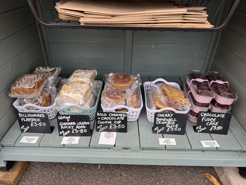 A display of various baked goods in a store.