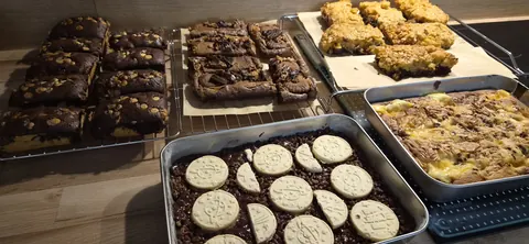 A tray of cookies and brownies.