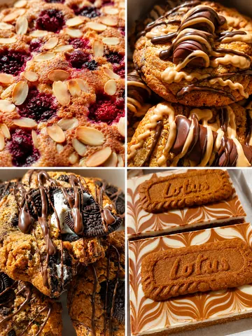 A collage of pictures of different desserts.