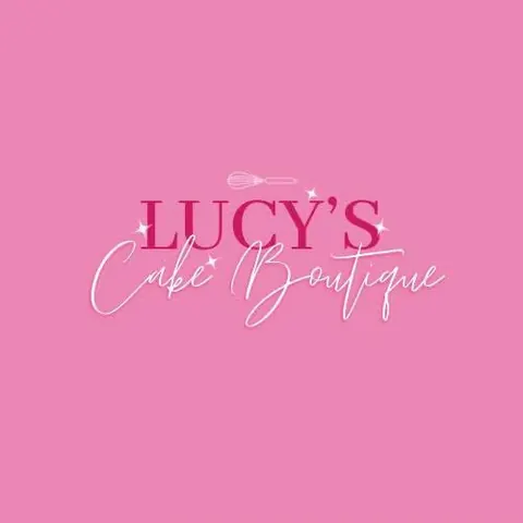 A pink background with a logo for a cake bakery.