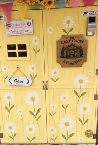 A yellow door with a sign that says "open" on it.