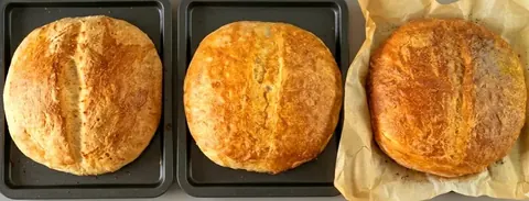 A loaf of bread is on a tray.