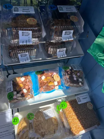 A display of food items in plastic bags.