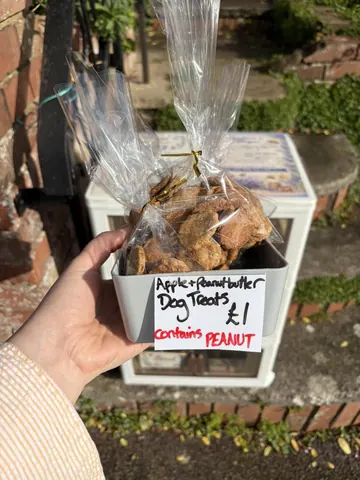 A person is holding a box of dog treats.