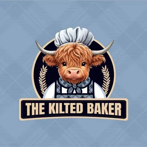 A logo for a bakery with a cow wearing a chef's hat.