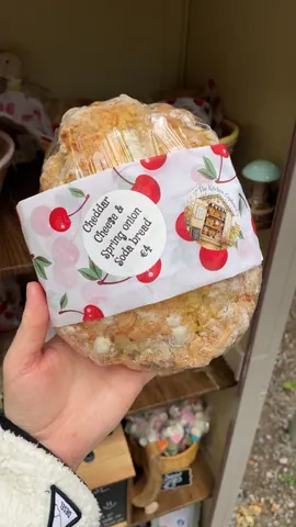 A person is holding a bag of cheese and onion bread.