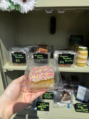 A person is holding a pastry in a plastic container.