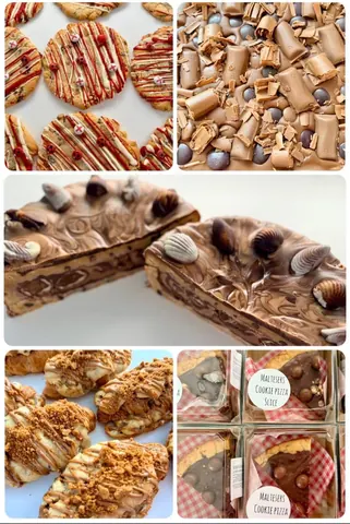 A collage of pictures of desserts.