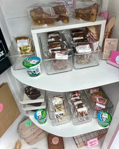 A display of food items in a store.
