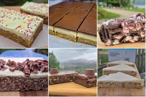 A collage of pictures of desserts.